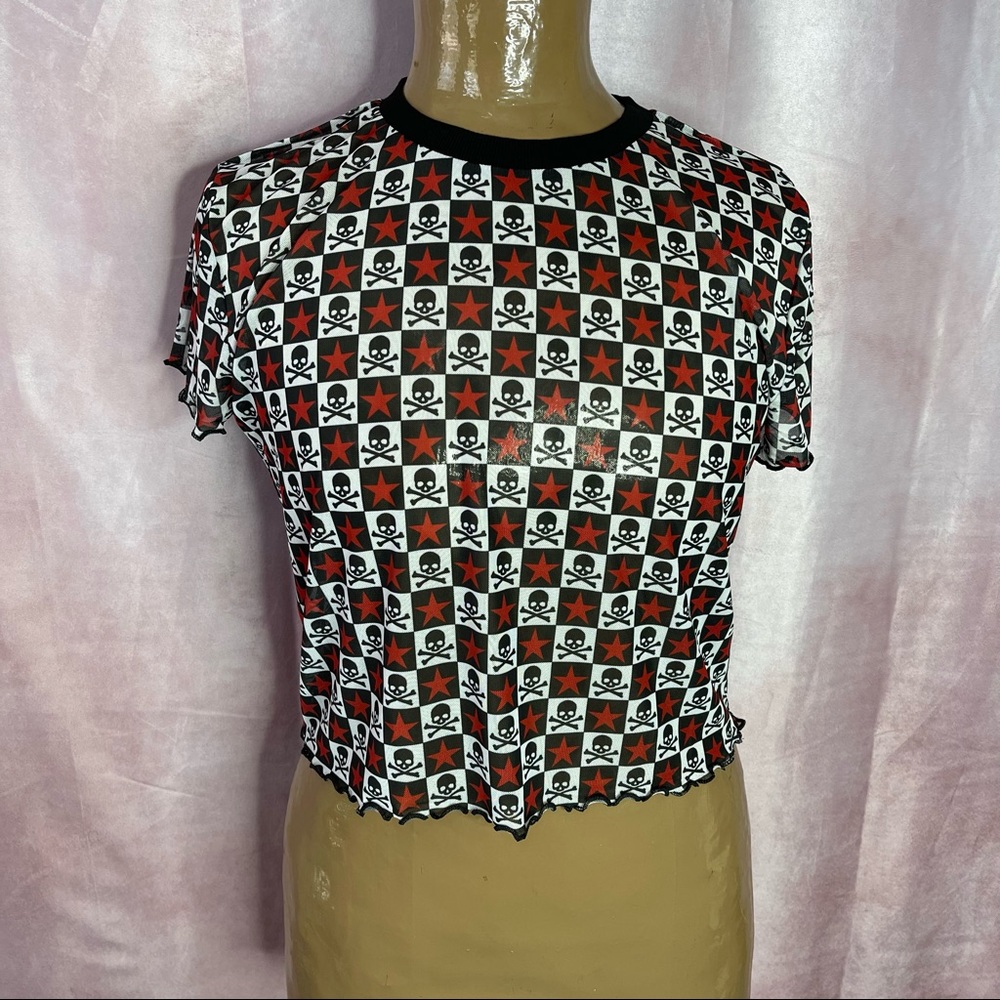 Dolls Kill Black & Red Skulls & Stars Mesh Crop Top NWT Size 1X